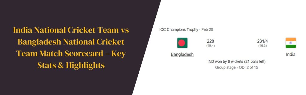 India National Cricket Team vs Bangladesh National Cricket Team Match Scorecard – Key Stats & Highlights